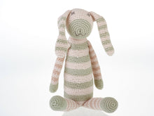 Load image into Gallery viewer, Teal Organic Stripey Bunny Knit Toy