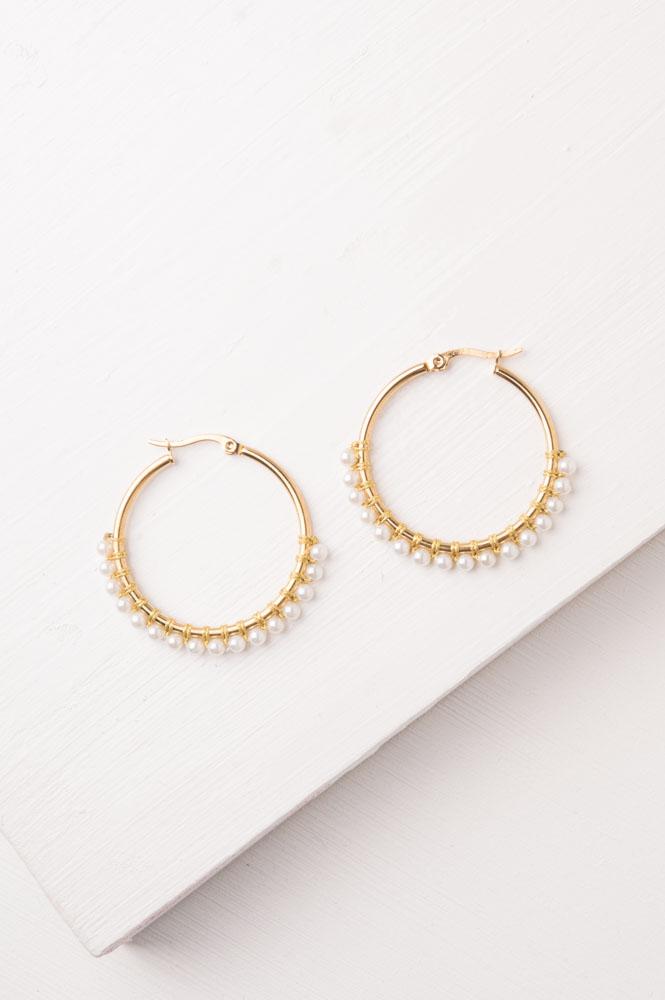 Maddie White Gold & Pearl Hoop Earrings