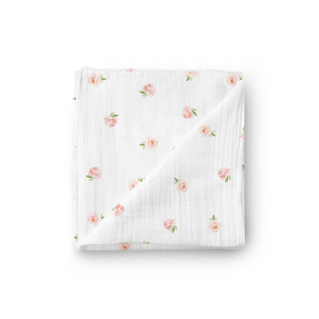 Muslin Swaddle Blanket for Girls, Floral - Rose Garden