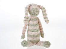 Load image into Gallery viewer, Teal Organic Stripey Bunny Knit Toy
