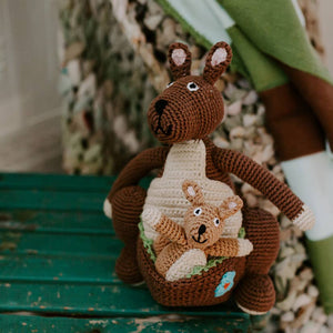 Large Kangaroo with Kid Hand Knit Toy